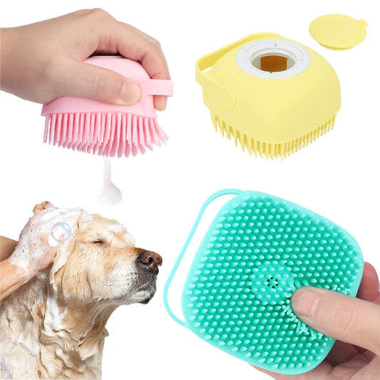2.7oz/80ml Pet Dog Shampoo Brush Cat Massage Comb Grooming Scrubber Brush for Bathing Short Hair Soft Silicone Rubber Brushes